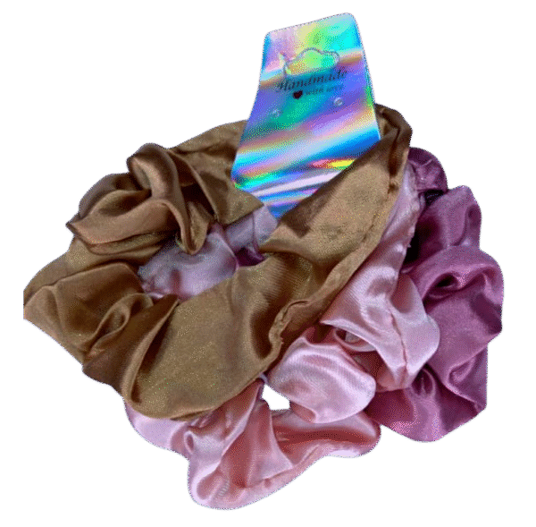 Purple, Light Pink, Light Brown Scrunchies