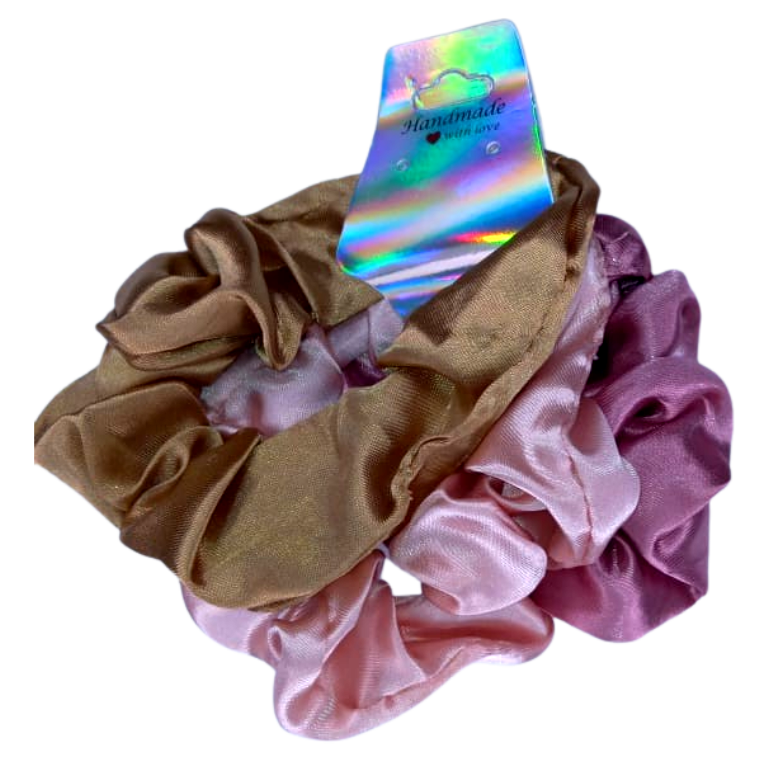 Purple, Light Pink, Light Brown Scrunchies