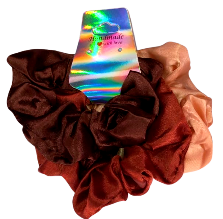 Dark Brown, Brown, Light Brown Scrunchies