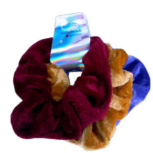 Burgundy, Cream and Blue Scrunchies