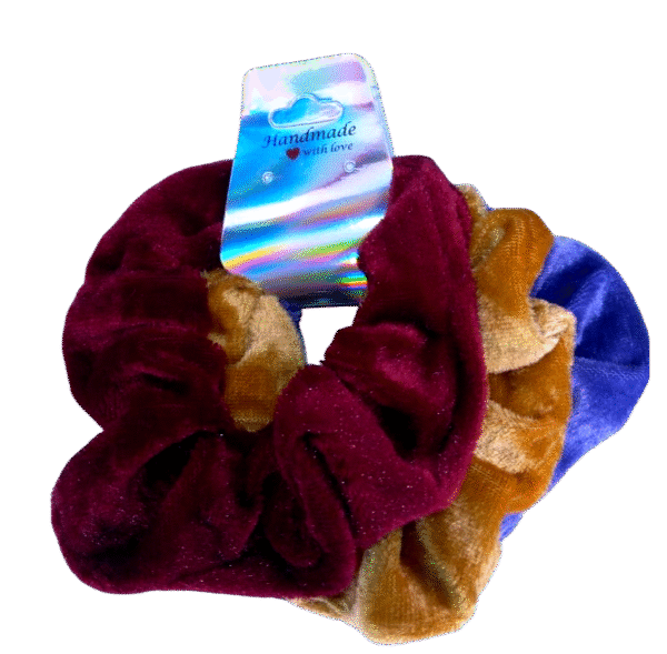 Burgundy, Cream and Blue Scrunchies