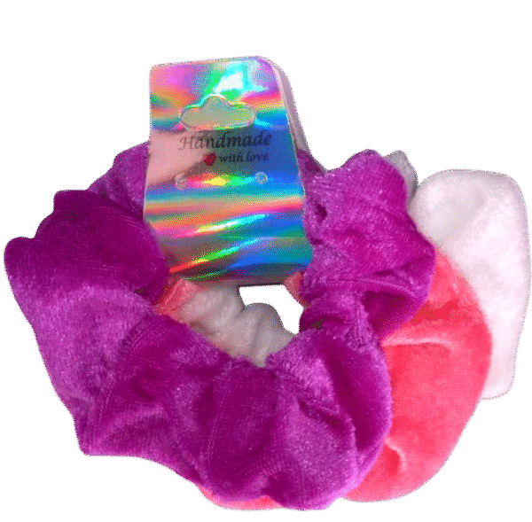 Whit, Pink and Purple Scrunchies