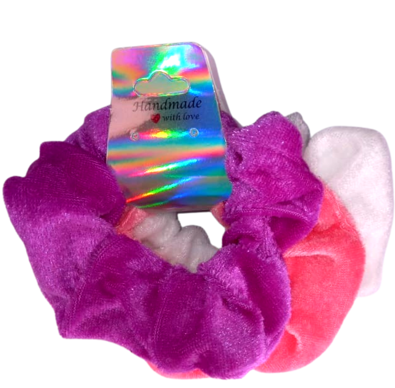 Whit, Pink and Purple Scrunchies