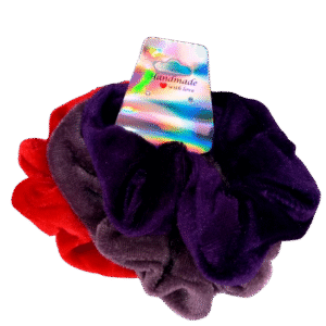 Dark Purple, Gray Purple and Red Scrunchies