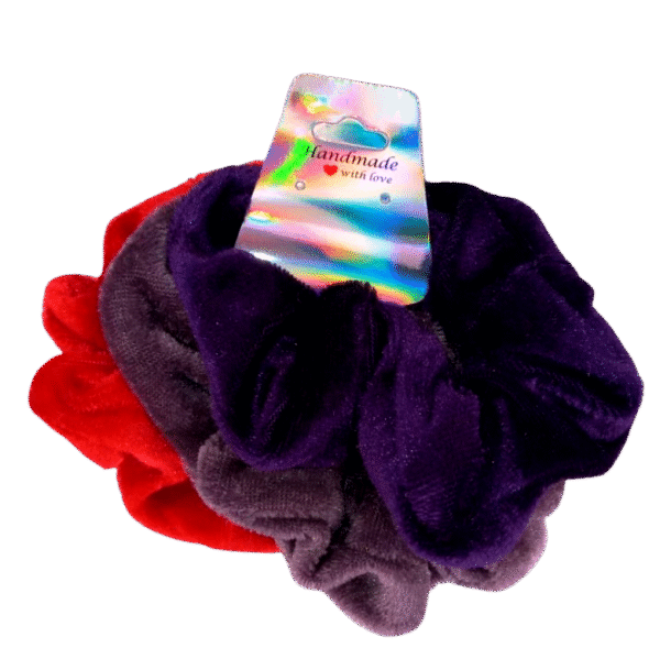 Dark Purple, Gray Purple and Red  Scrunchies