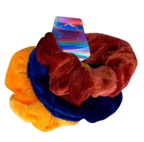 Yellow, Blue and Brown Scrunchies