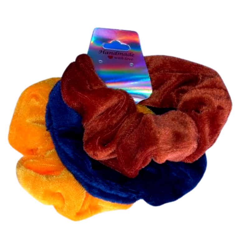 Yellow, Blue and Brown Scrunchies