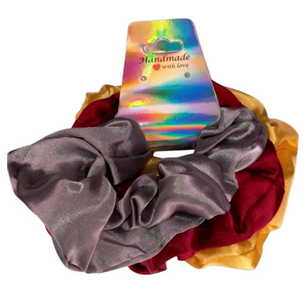 Grey, Burgundy & Gold Yellow Scrunchies