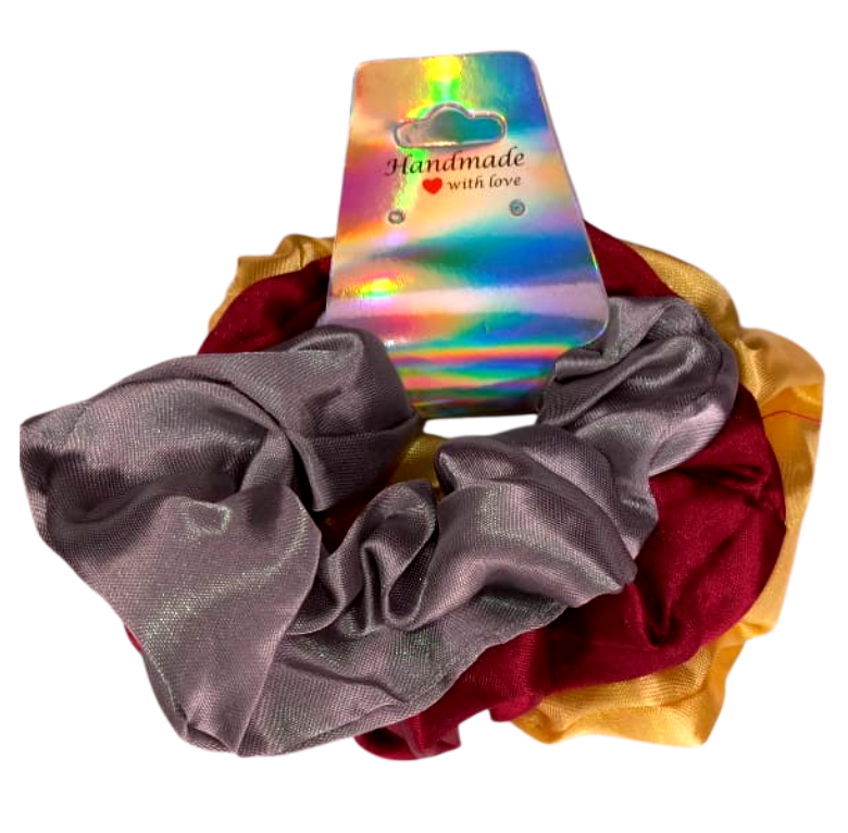 Grey, Burgundy & Gold Yellow Scrunchies