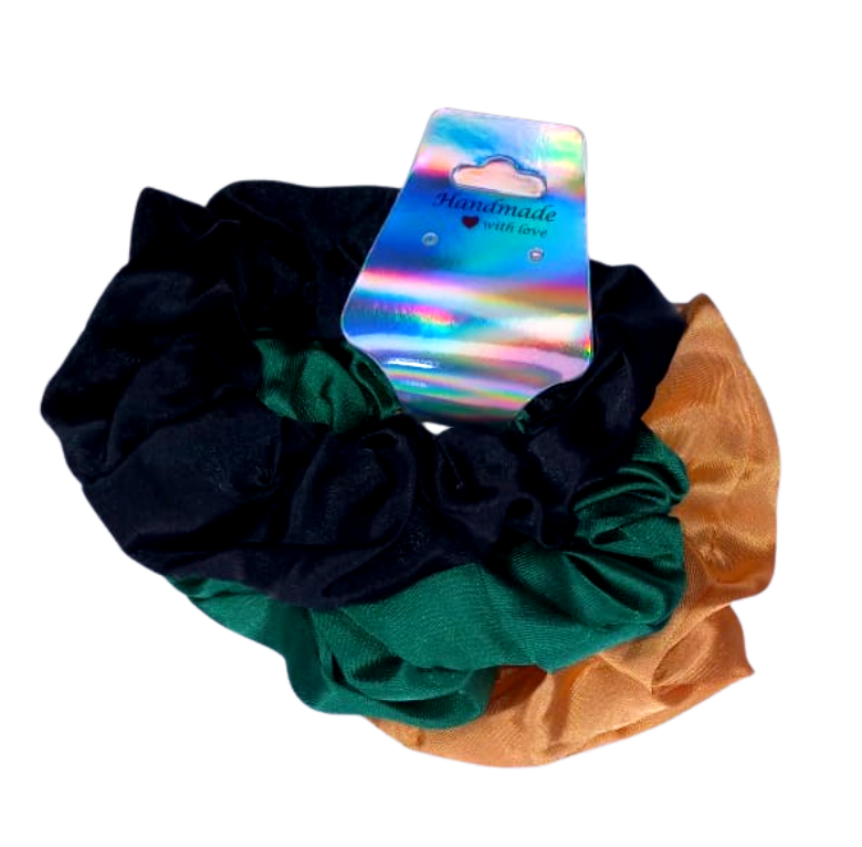 Black, Green and Gold Scrunchies