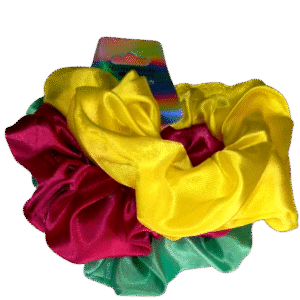 Rose Pink, Teal & Yellow Scrunchies
