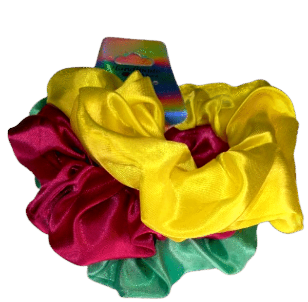 Rose Pink, Teal & Yellow Scrunchies