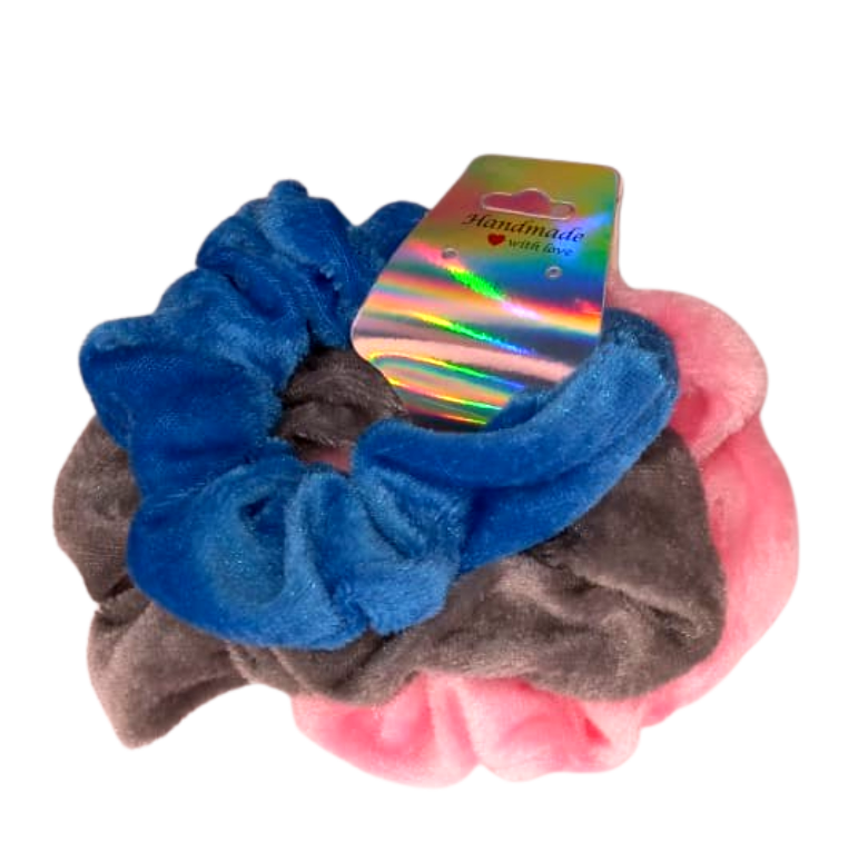 Blue, Gray & Pink Scrunchies