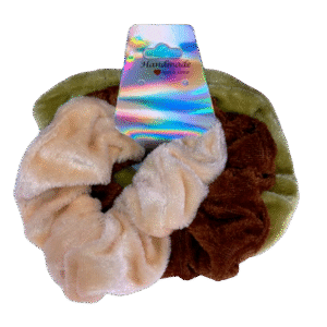 Cream, Brown & Light Green Scrunchies