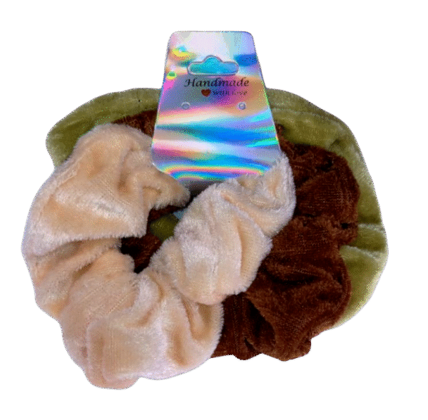 Cream, Brown & Light Green Scrunchies