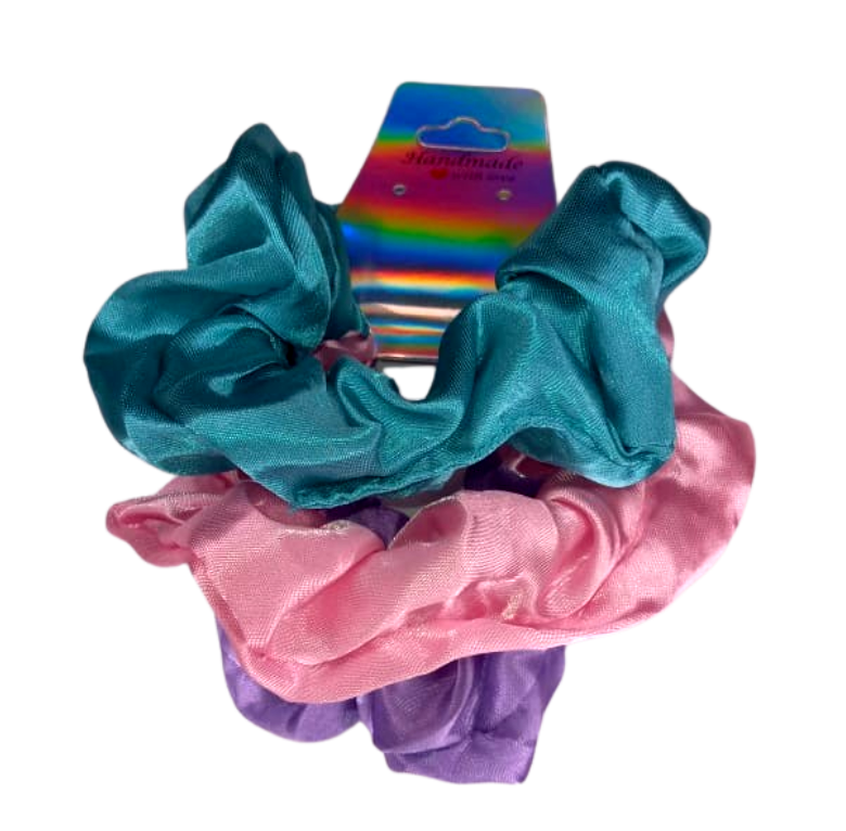 Purple, Light Pink, Blue Scrunchies