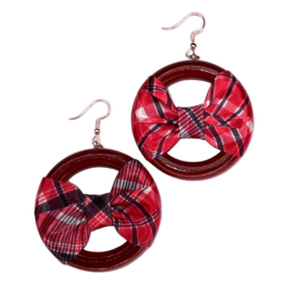 Jamaica Bandana Bow Earring - with Gloss Natural Brown Wood