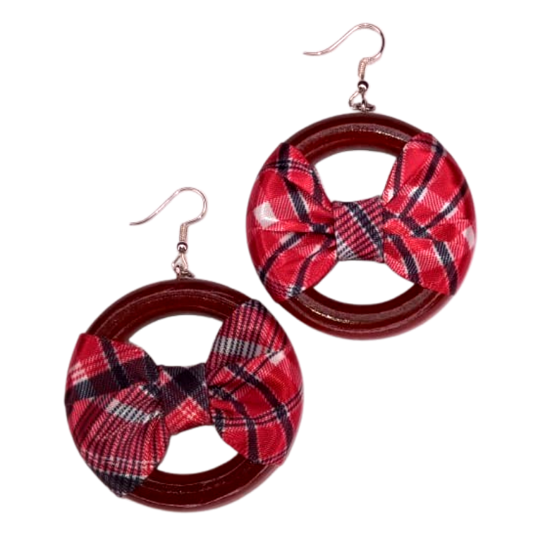 Jamaica Bandana Bow Earring - with Gloss Natural Brown Wood