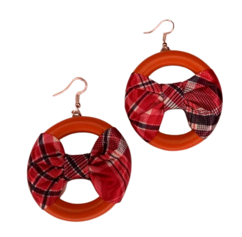 Bandana Jamaican Earring - with Gloss Orange Wood