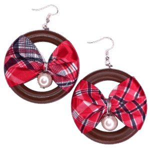Jamaica Bandana Bow Earring with Pearl - Gloss Natural Brown Wood