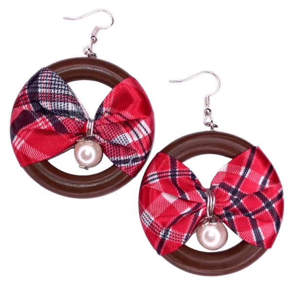 Jamaica Bandana Bow Earring with Pearl - Gloss Natural Brown Wood