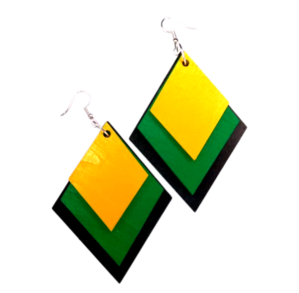 Jamaican Diamond - Three Piece Hand Painted Wood Earring