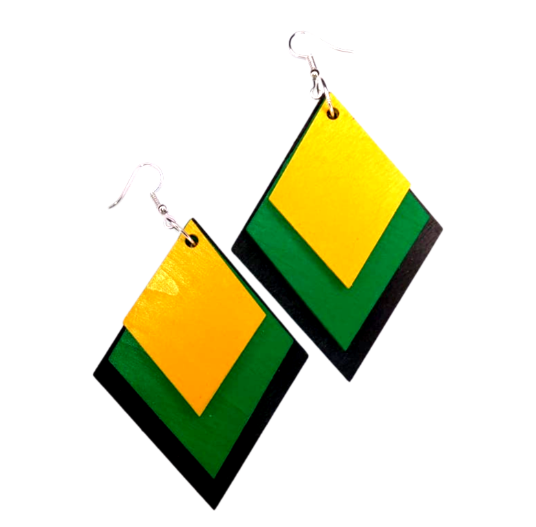 Jamaican Diamond - Three Piece Hand Painted Wood Earring