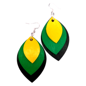 Jamaican Leaf- Three Piece Hand Painted Wood Earring