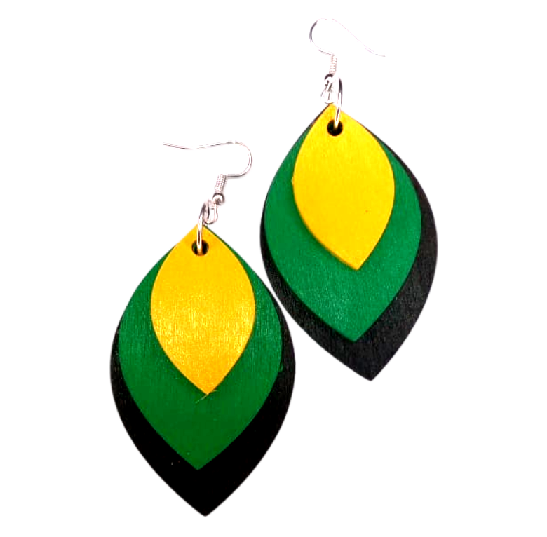 Jamaican Leaf- Three Piece Hand Painted Wood Earring