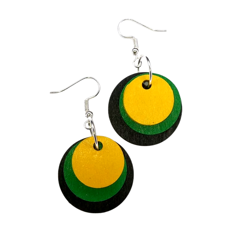 Jamaican Circle- Three Piece Hand Painted Wood Earring