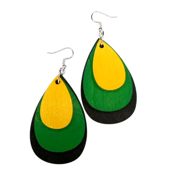 Jamaican Teardrop - Three Piece Hand Painted Wood Earring