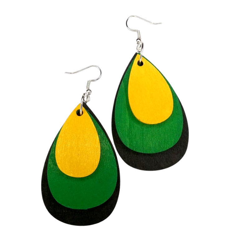 Jamaican Teardrop - Three Piece Hand Painted Wood Earring