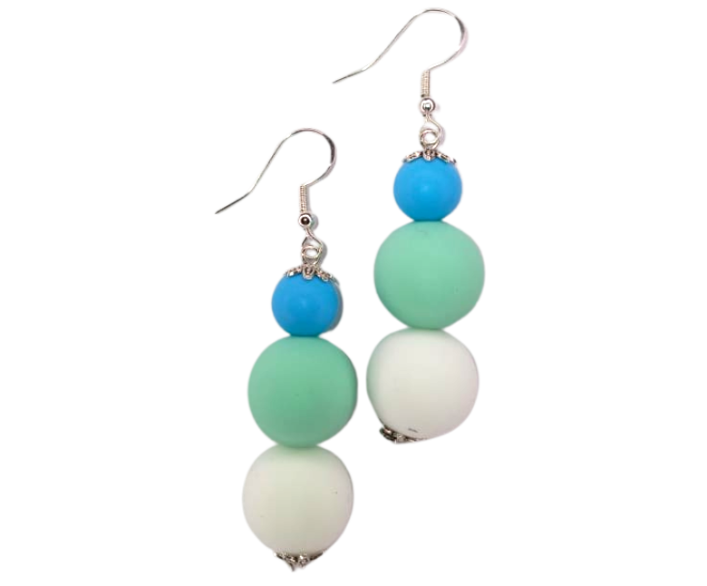 White, Teal, Blue Tropical Beads Earrings