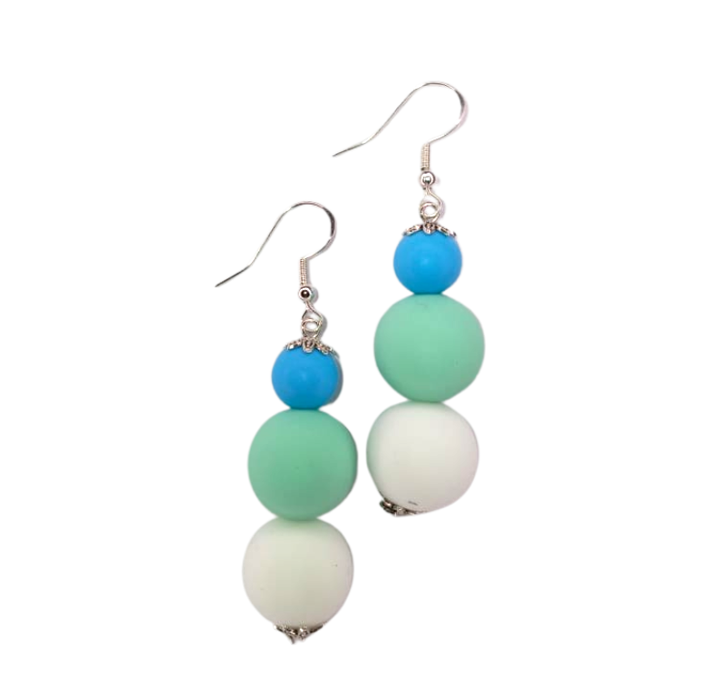 White, Teal, Blue Tropical Beads Earrings