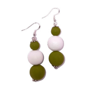 Olive Green White Tropical Beads Earrings
