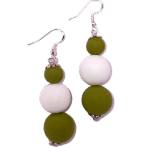 Olive Green White Tropical Beads Earrings