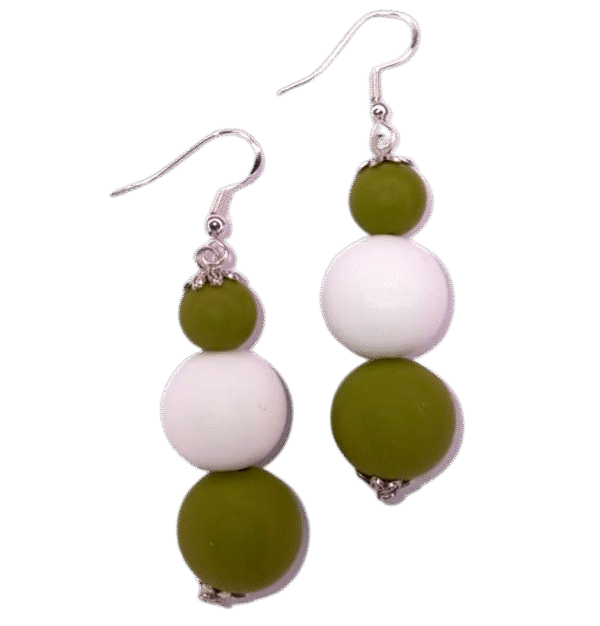 Olive Green White Tropical Beads Earrings