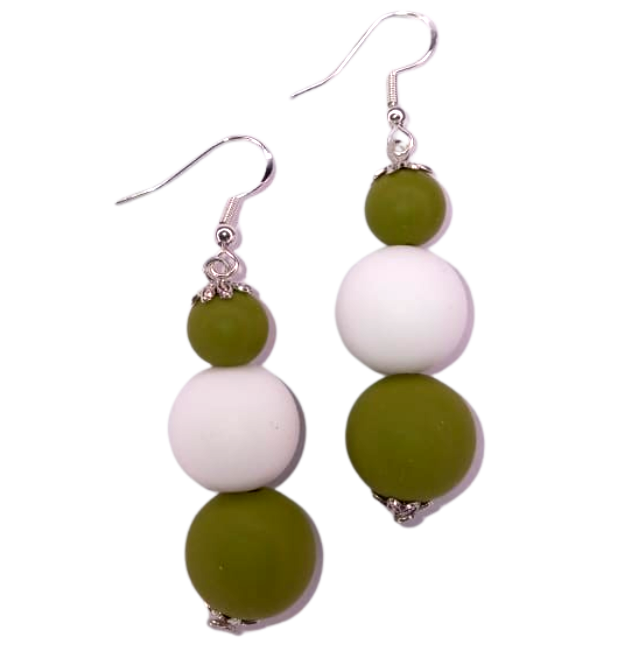 Olive Green White Tropical Beads Earrings