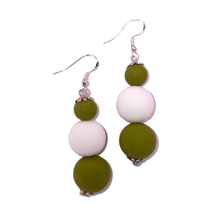 Olive Green White Tropical Beads Earrings