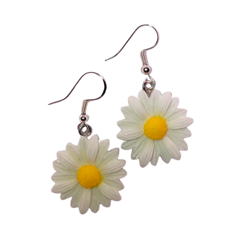 White Sunflower Earrings