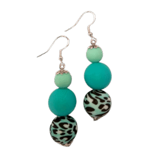 Leopard Blue, Teal, Baby Blue Tropical Beads Earrings