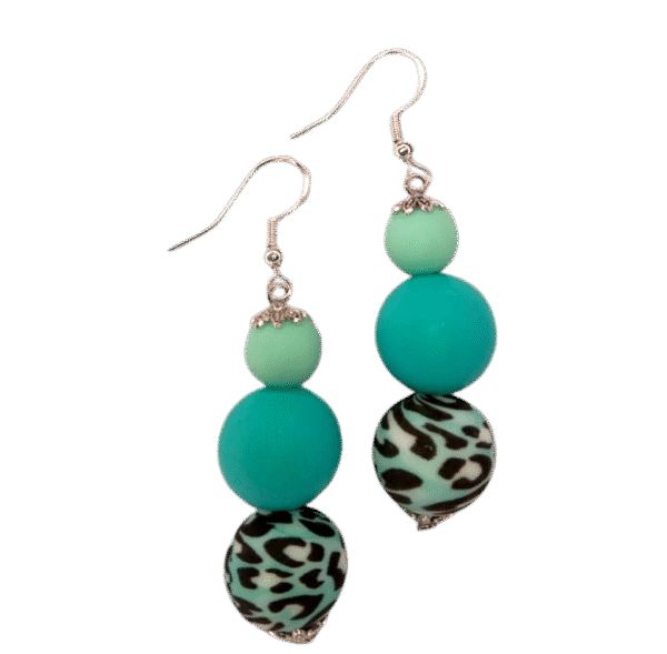 Leopard Blue, Teal, Baby Blue Tropical Beads Earrings