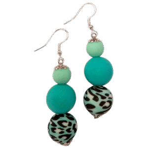 Leopard Blue, Teal, Baby Blue Tropical Beads Earrings