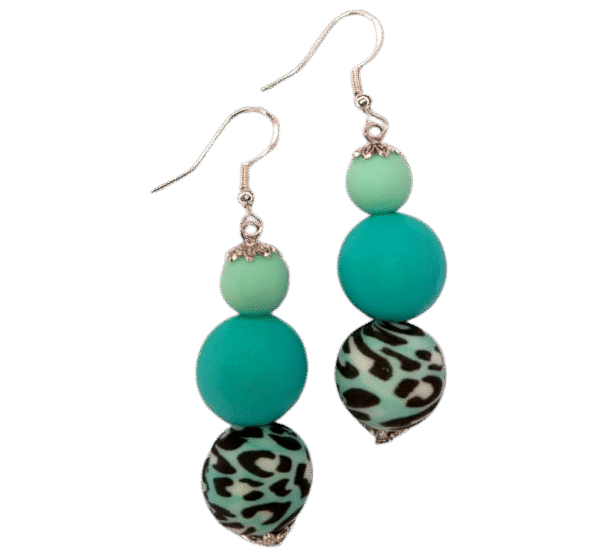 Leopard Blue, Teal, Baby Blue Tropical Beads Earrings