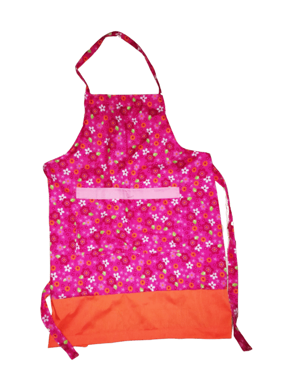 Pink Flower Cotton and Orange Apron