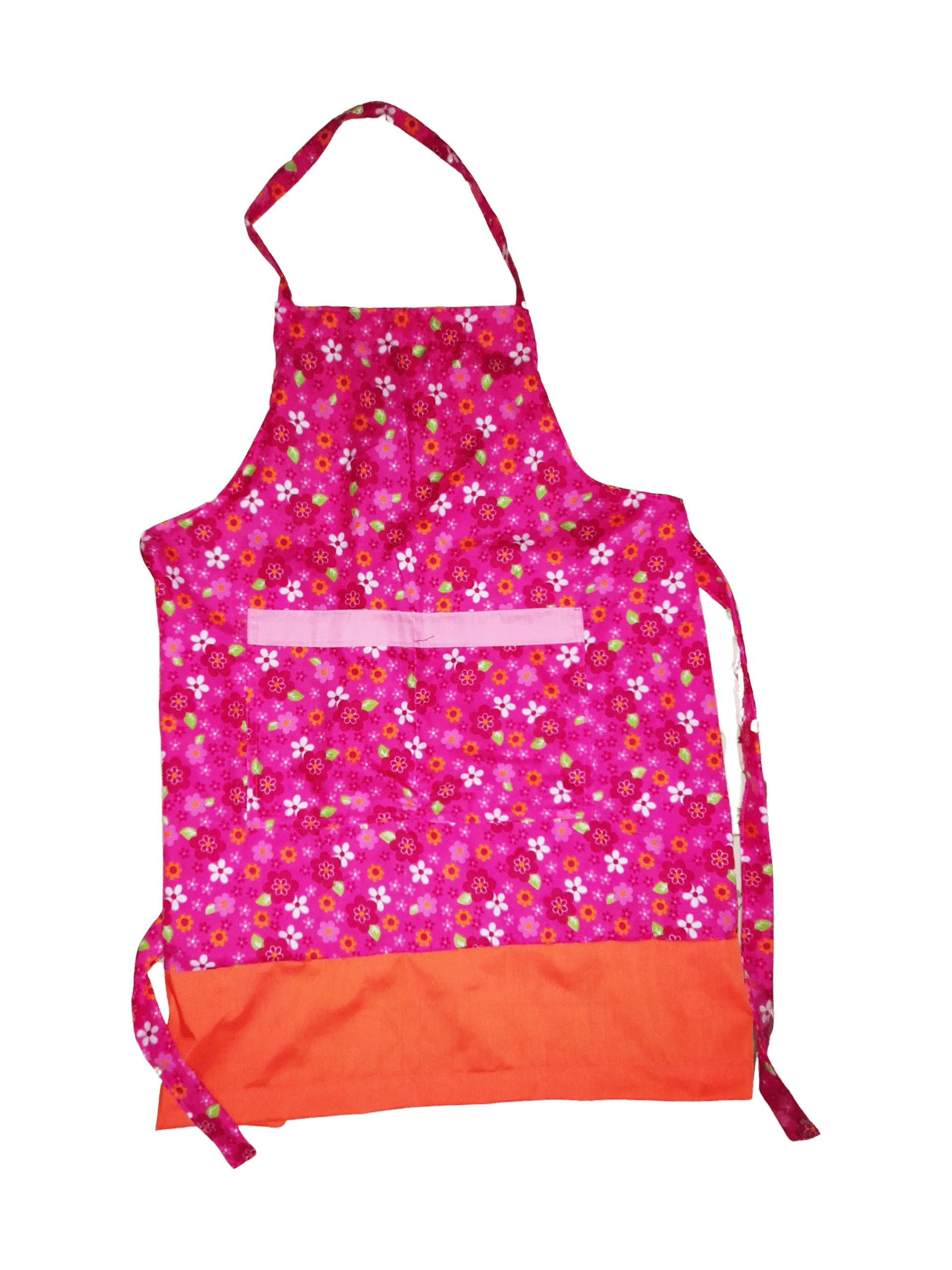 Pink Flower Cotton and Orange Apron