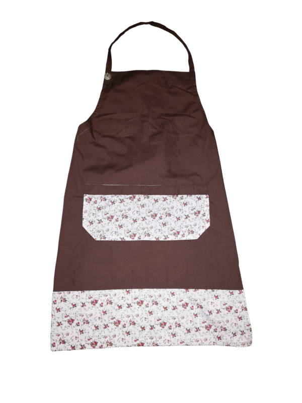 Brown and Light Pink Flower Cotton Apron