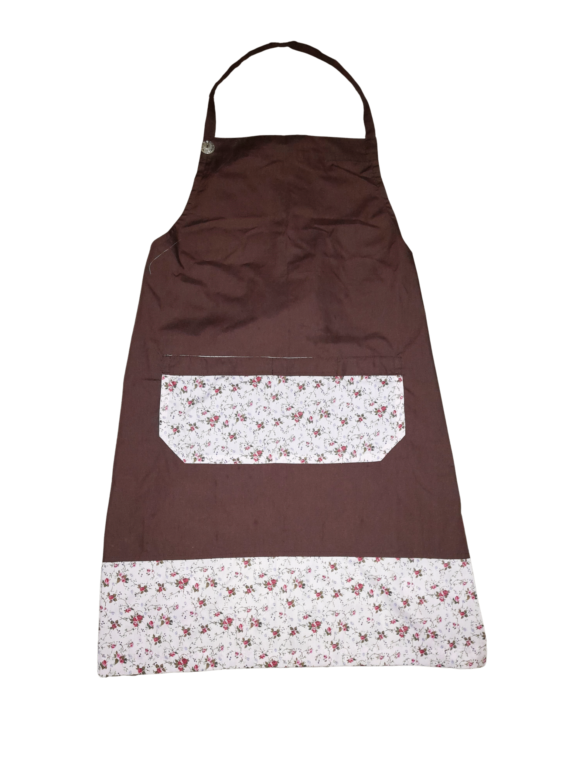 Brown and Light Pink Flower Cotton Apron