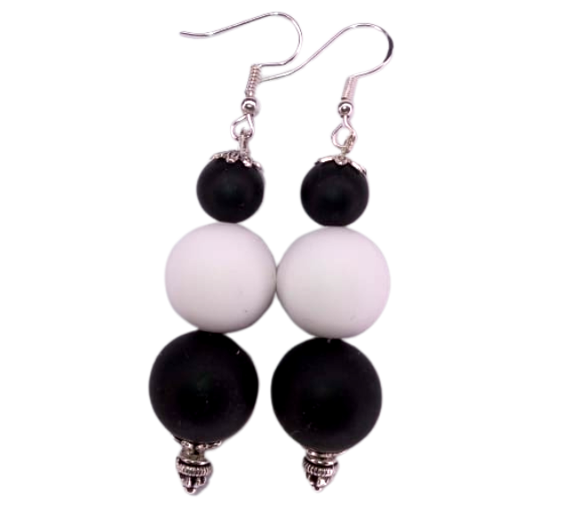 Black White Tropical Beads Earrings