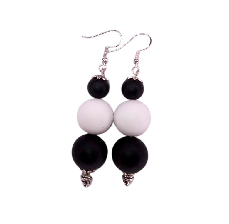 Black White Tropical Beads Earrings